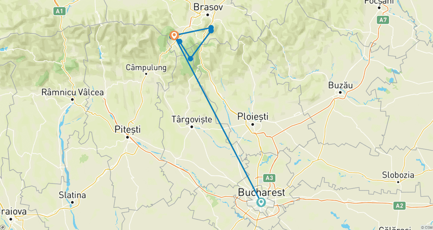 Mapa do percurso de Summits of the Transylvanian Alps