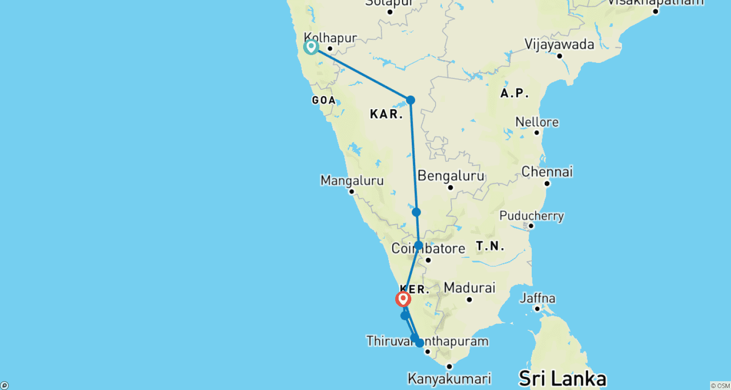 Mapa do percurso de India: Kochi & Goa's Golden Beaches