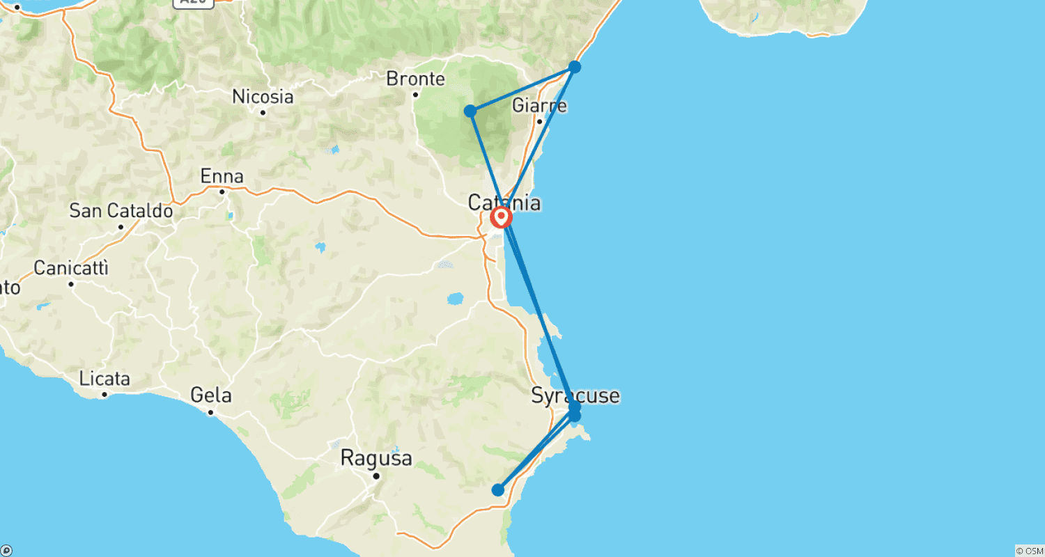 Mapa do percurso de Wonders of Sicily and Catania