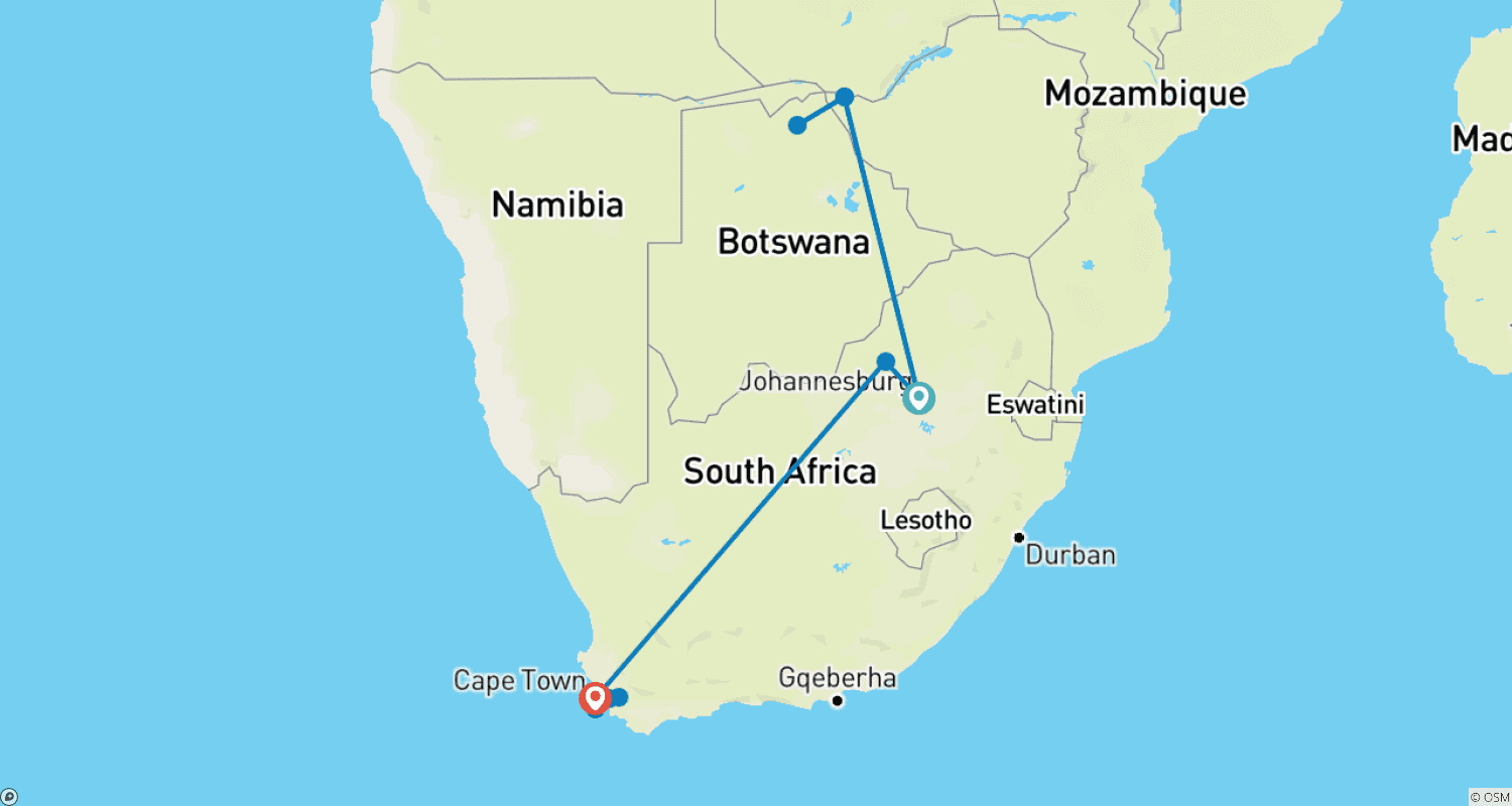 Mapa do percurso de Explorando a África do Sul, as Cataratas Vitória e Botsuana (De Joanesburgo à Cidade do Cabo) (2026)