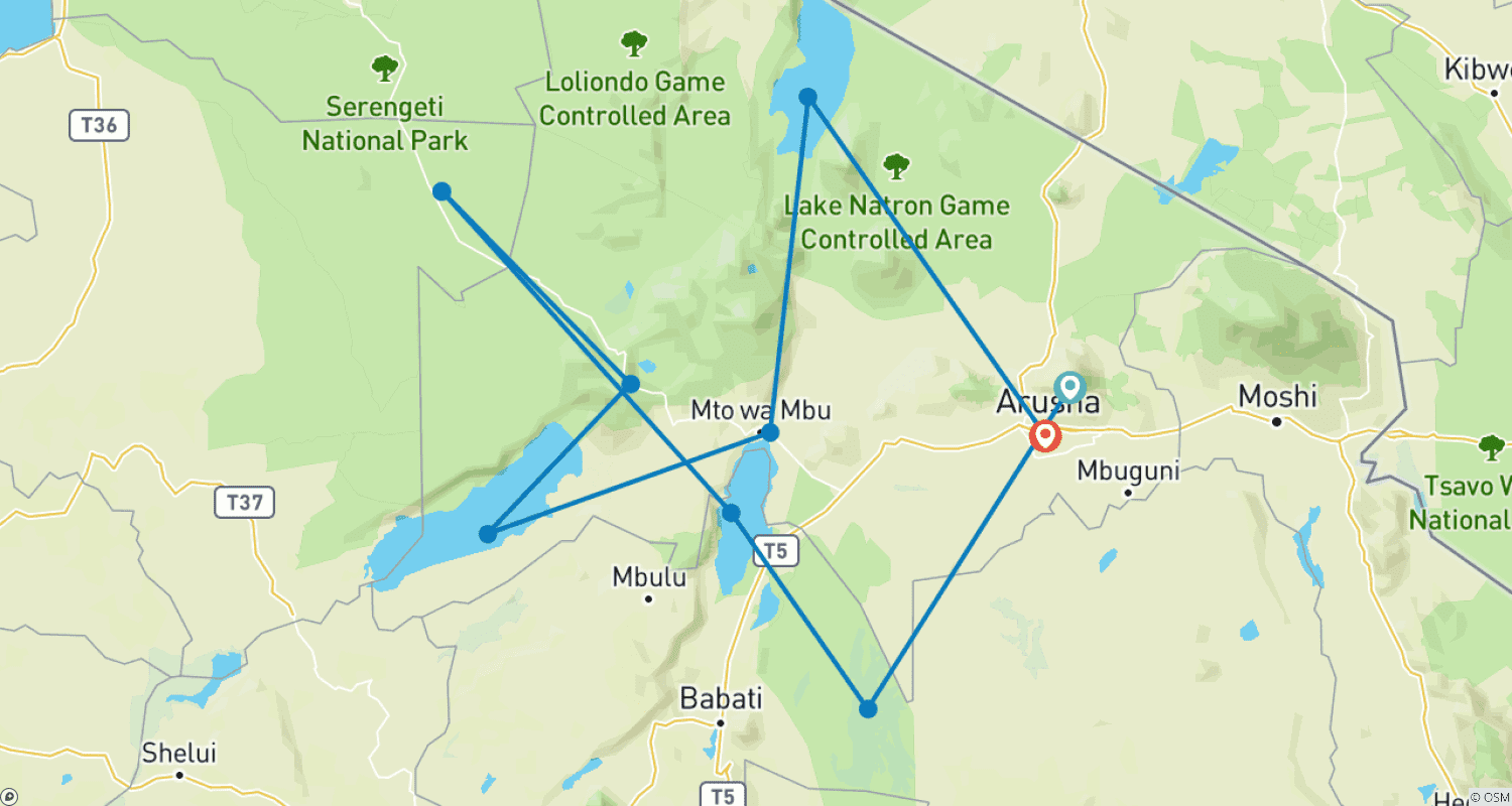 Mapa trasy: 10-dniowa Grupowa Wycieczka Kulturowa i Safari Przyrodnicze