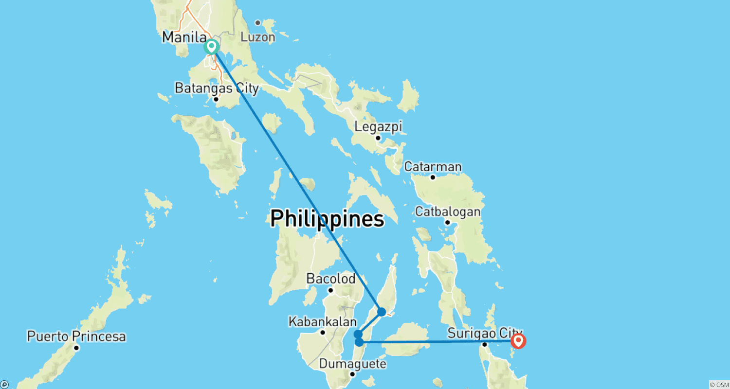 Mapa do percurso de 8 Dias em Cebu & Siargao: Escapada Definitiva na Ilha