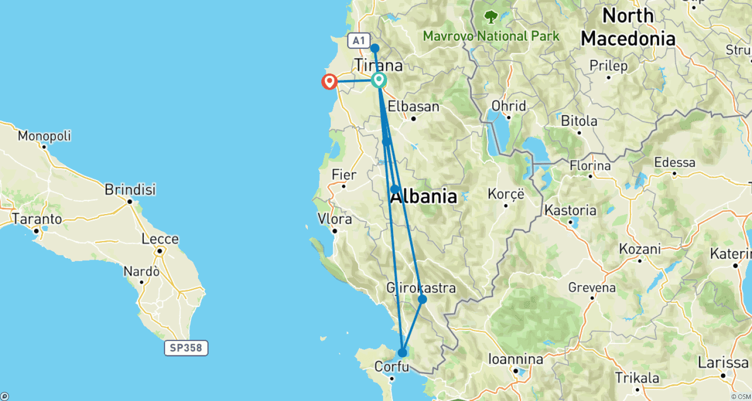 خريطة مسار The best of Albania - 5 Days from Tirana to Berat UNESCO, Ksamil Beach, Kruja castle, Shala River, Bovilla lake & Gjirokastra