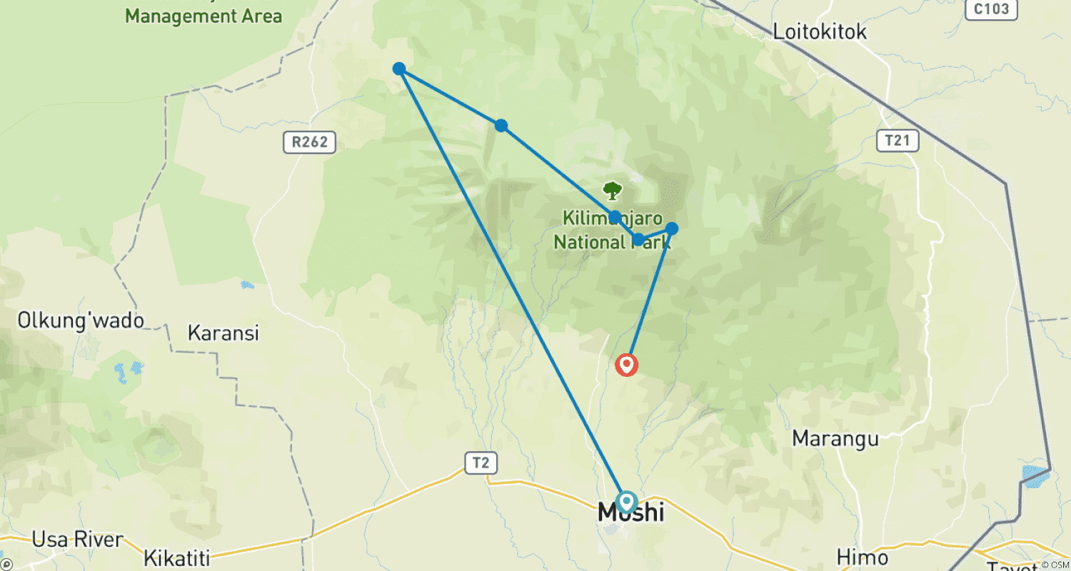 خريطة مسار 7-Day Kilimanjaro Lemosho Route Trek