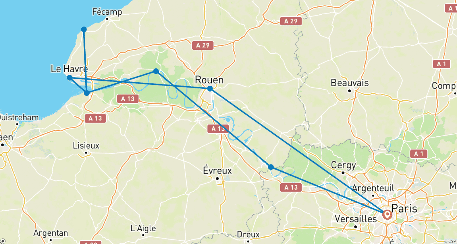 Mapa trasy: Impresjonistyczne refleksje wzdłuż Sekwany (rejs port–port)
