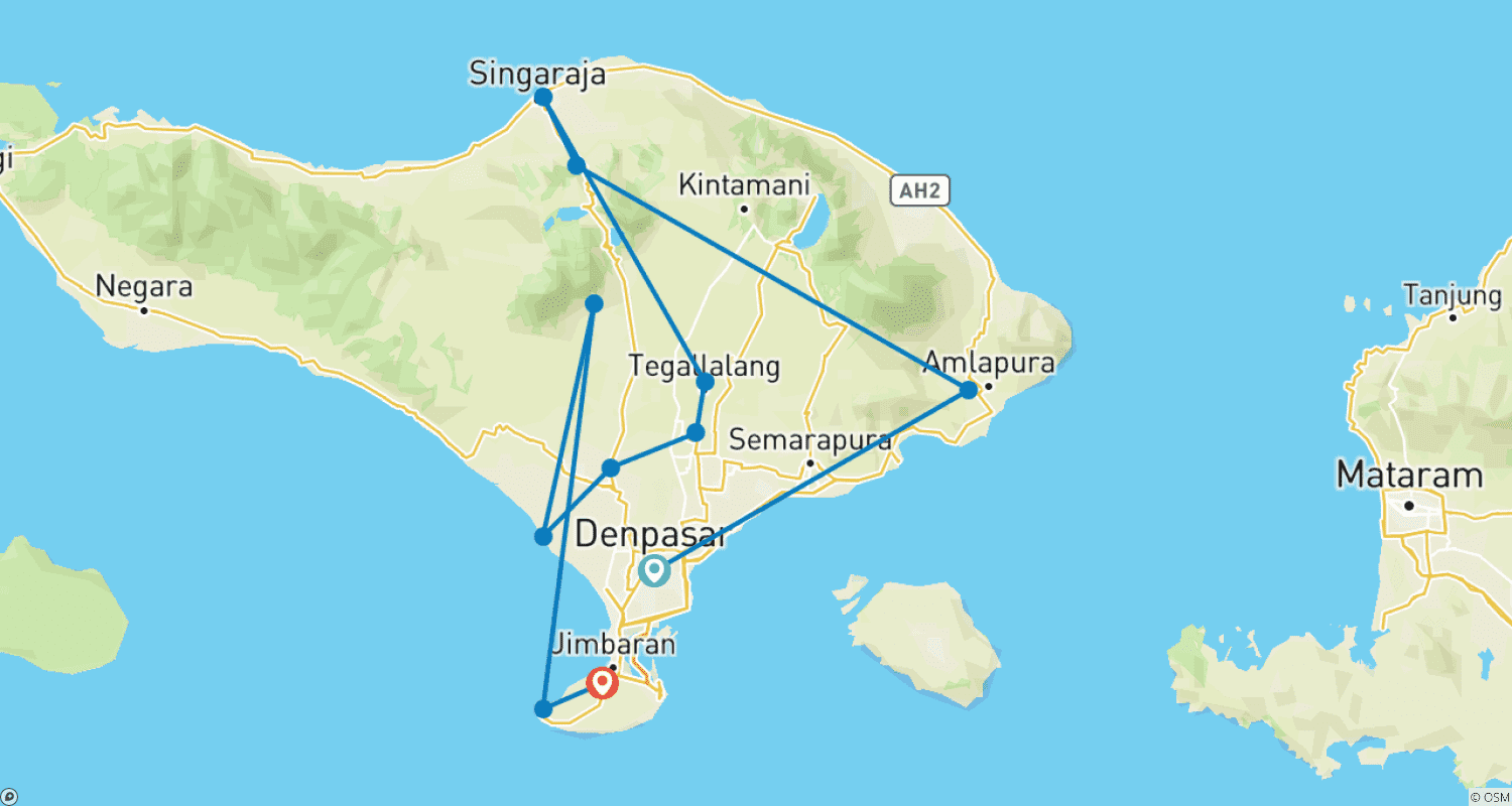 7 Days Bali Natural & Cultural (private guide & driver)のルートマップ