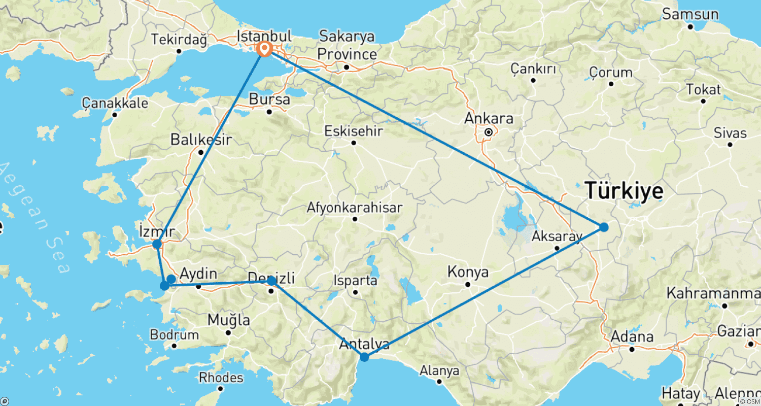 Istanbul to Cappadocia & Ephesus (5 Star) - 10 daysのルートマップ