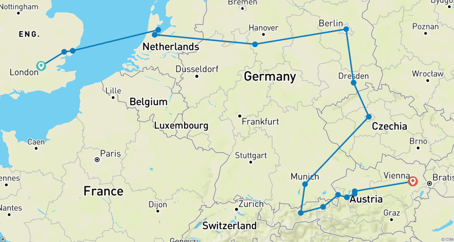 Mapa trasy: From London to Vienna