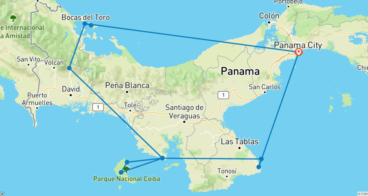 Discover the Unseen Panama 13D/12Nのルートマップ