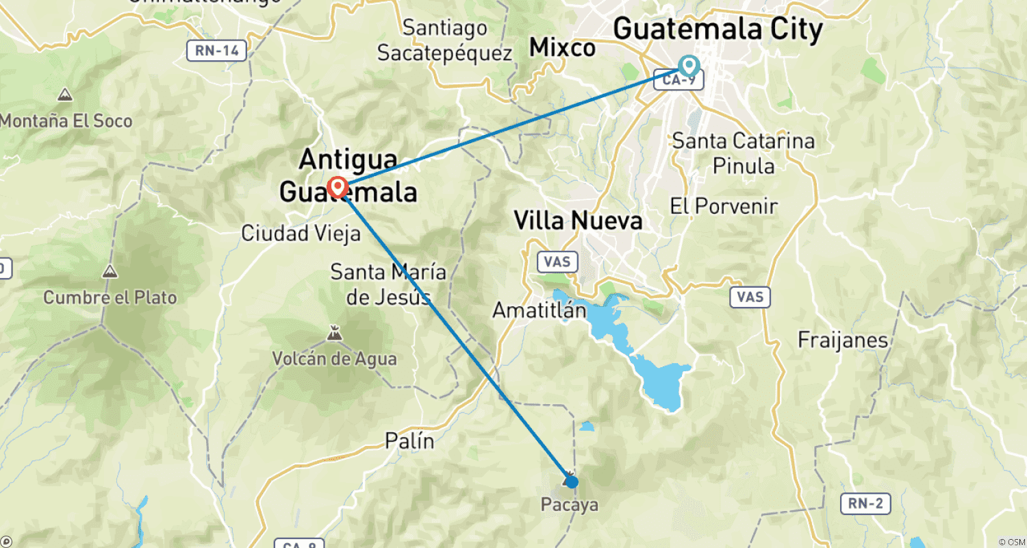 Mapa do percurso de Bem-vindo a Antigua 3 Dias/2 Noites (a partir do Aeroporto da Cidade da Guatemala)