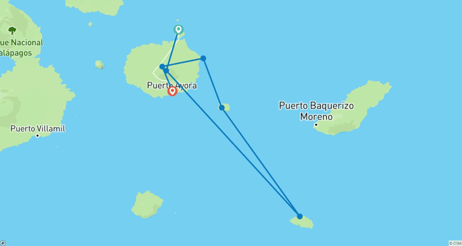Mapa do percurso de Galapagos Angel - 4 days itinerary A
