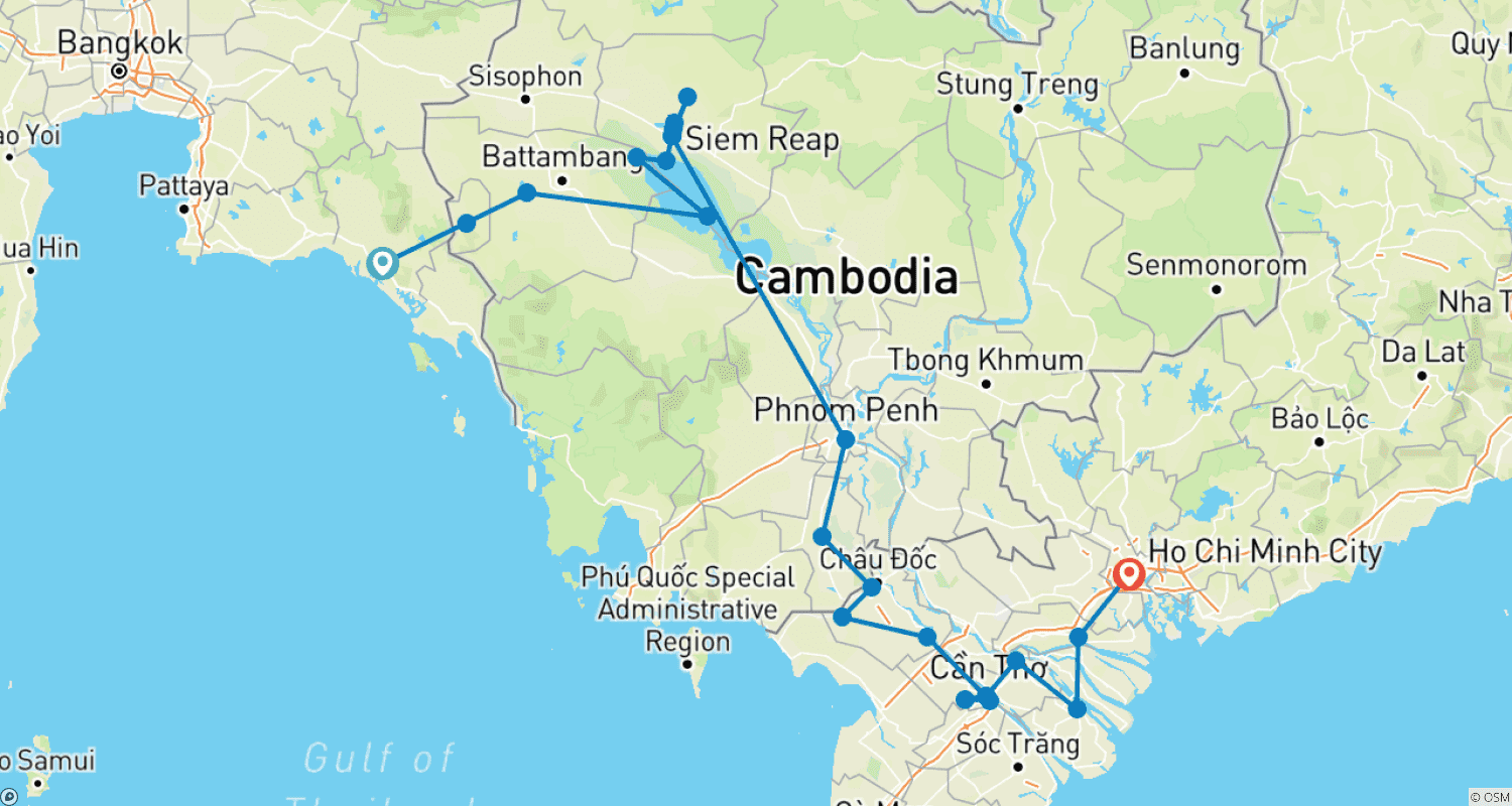 Mapa do percurso de Bangkok to Saigon by Bike-E Bike