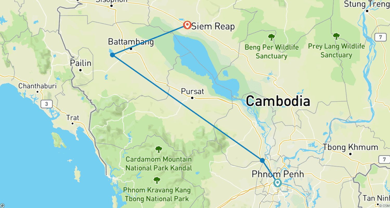 Mapa do percurso de Pedale a Oeste do Tonle Sap, Visita Local e Cultura