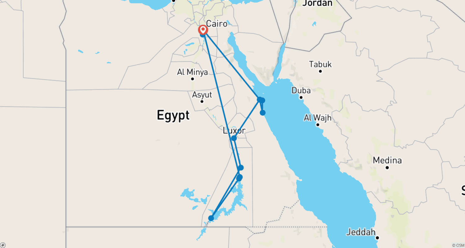 خريطة مسار رحلة King Ramses في نهر النيل (مع رحلة طيران اختيارية) - 13 يومًا