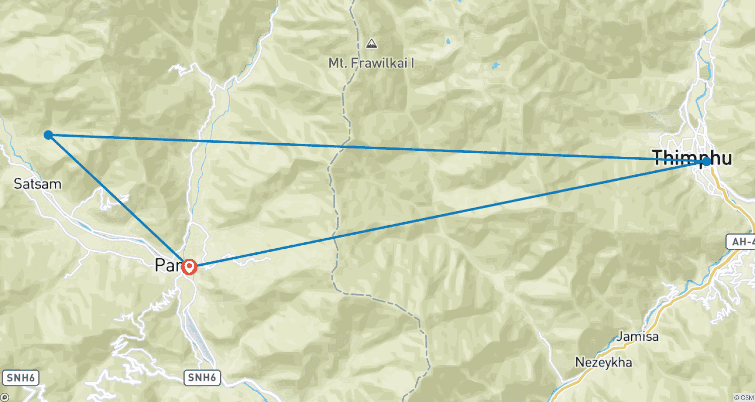 Mapa trasy: Piękno Bhutanu w 3 Dni