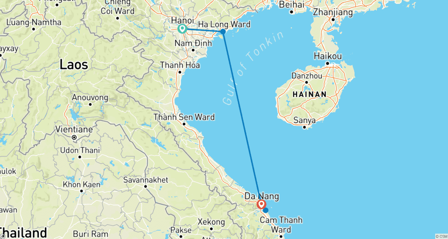 خريطة مسار 6 Days Vietnam Tour ( HANOI – HALONG BAY – DANANG )
