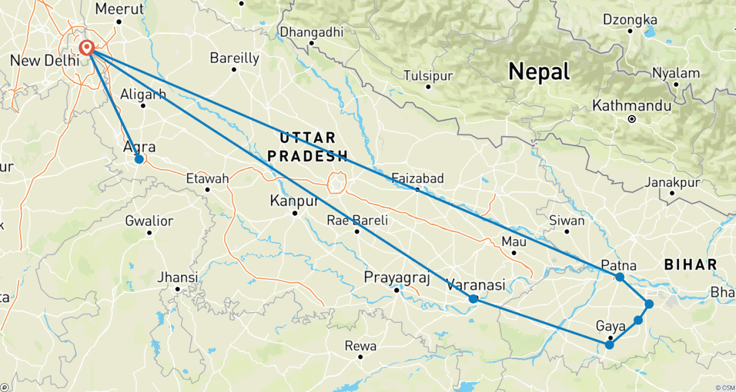 خريطة مسار Luxury North India with Buddhist Tour