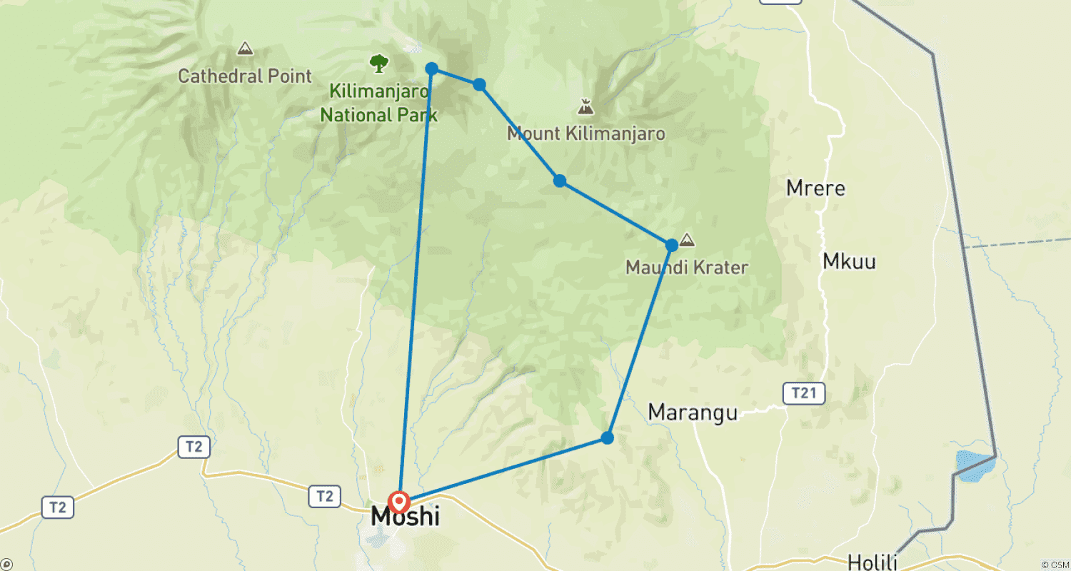 Mapa trasy: 5 Days Marangu Route