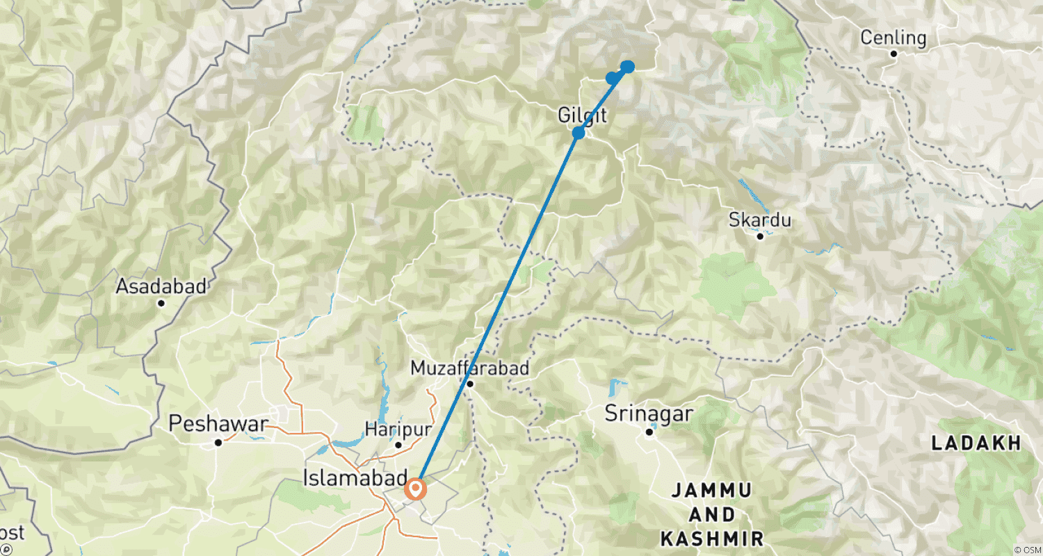 Mapa trasy: Rakaposhi and Diran Basecamp Traverse trek