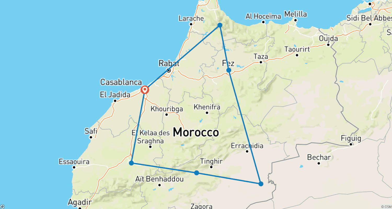 Mapa do percurso de 6 Dias de Maravilhas: Rota Nômade, Cidade Azul e Dunas Douradas