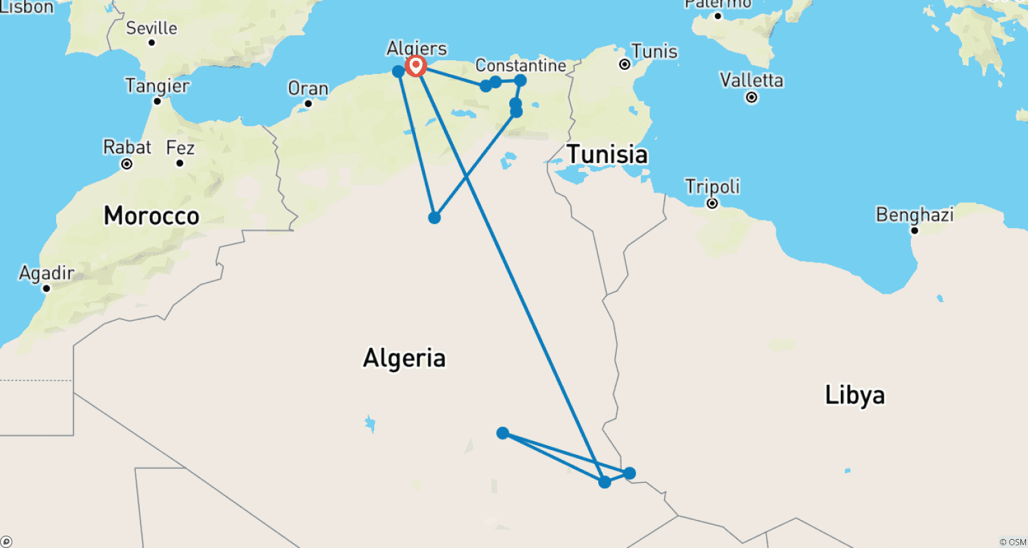Mapa trasy: Ancient Algeria and the Sahara Desert