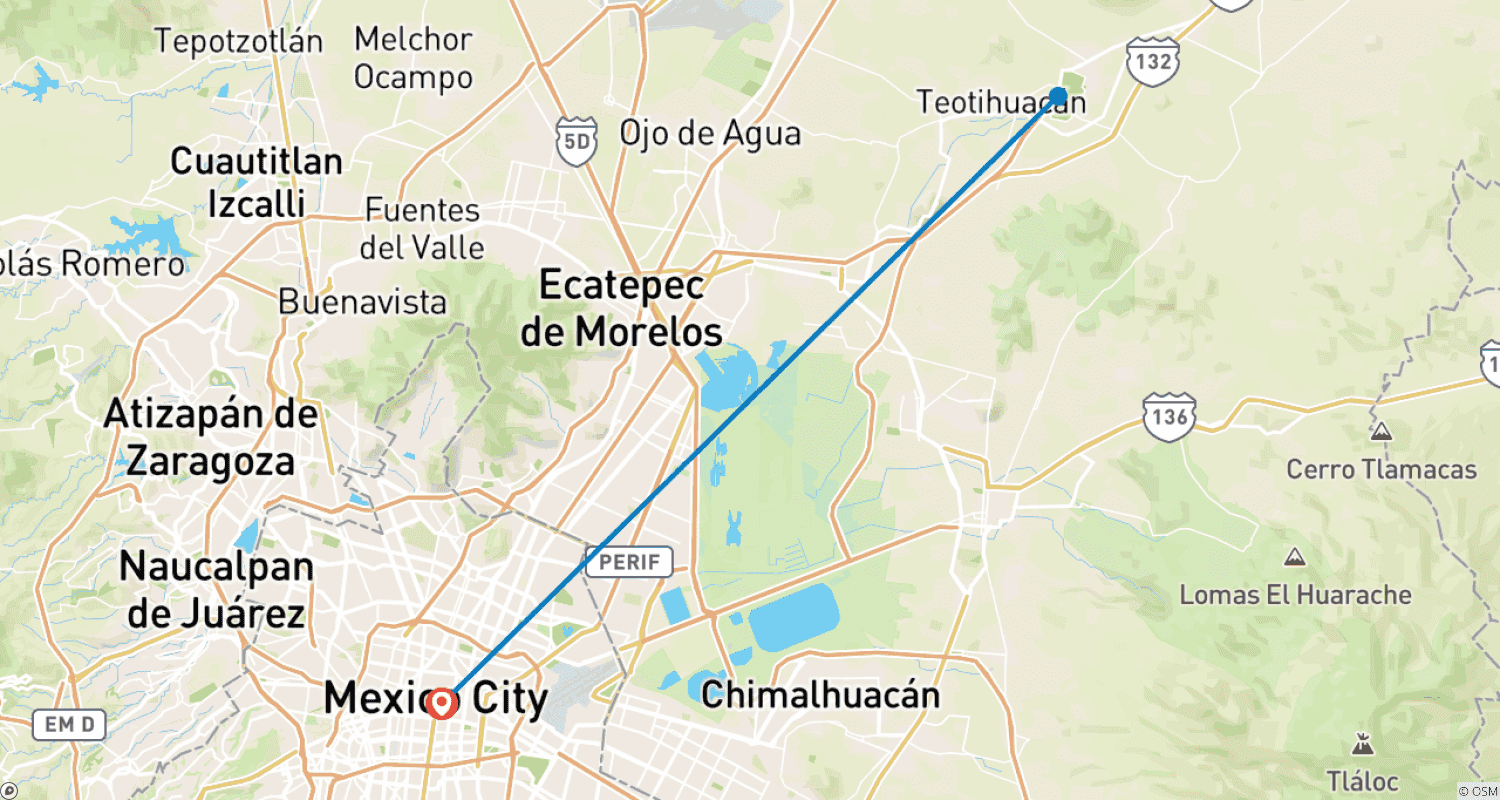 Mapa do percurso de Experiência de 4 Dias na Cidade do México: Teotihuacan, Comida, Tacos & Frida Kahlo