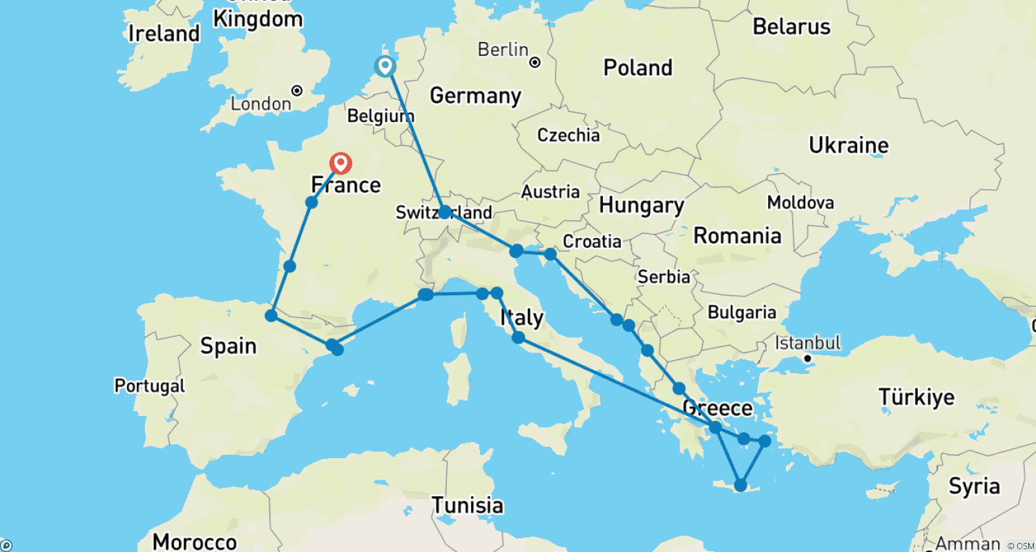 خريطة مسار European Discoverer (End Paris, With 3 Days Cruise, Moderate C Cabin)