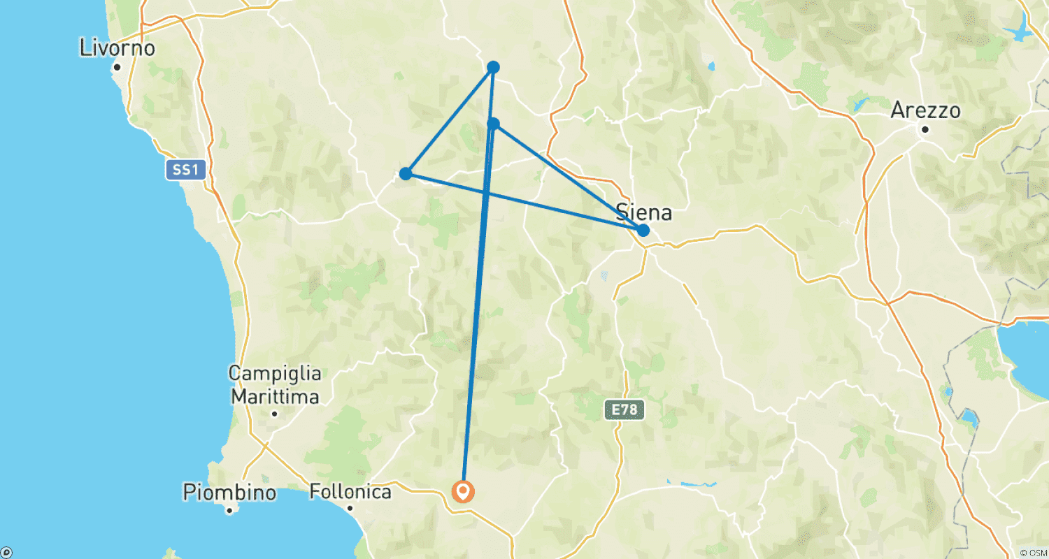 Mapa trasy: Tuscan Highlights & Wine - 3 days