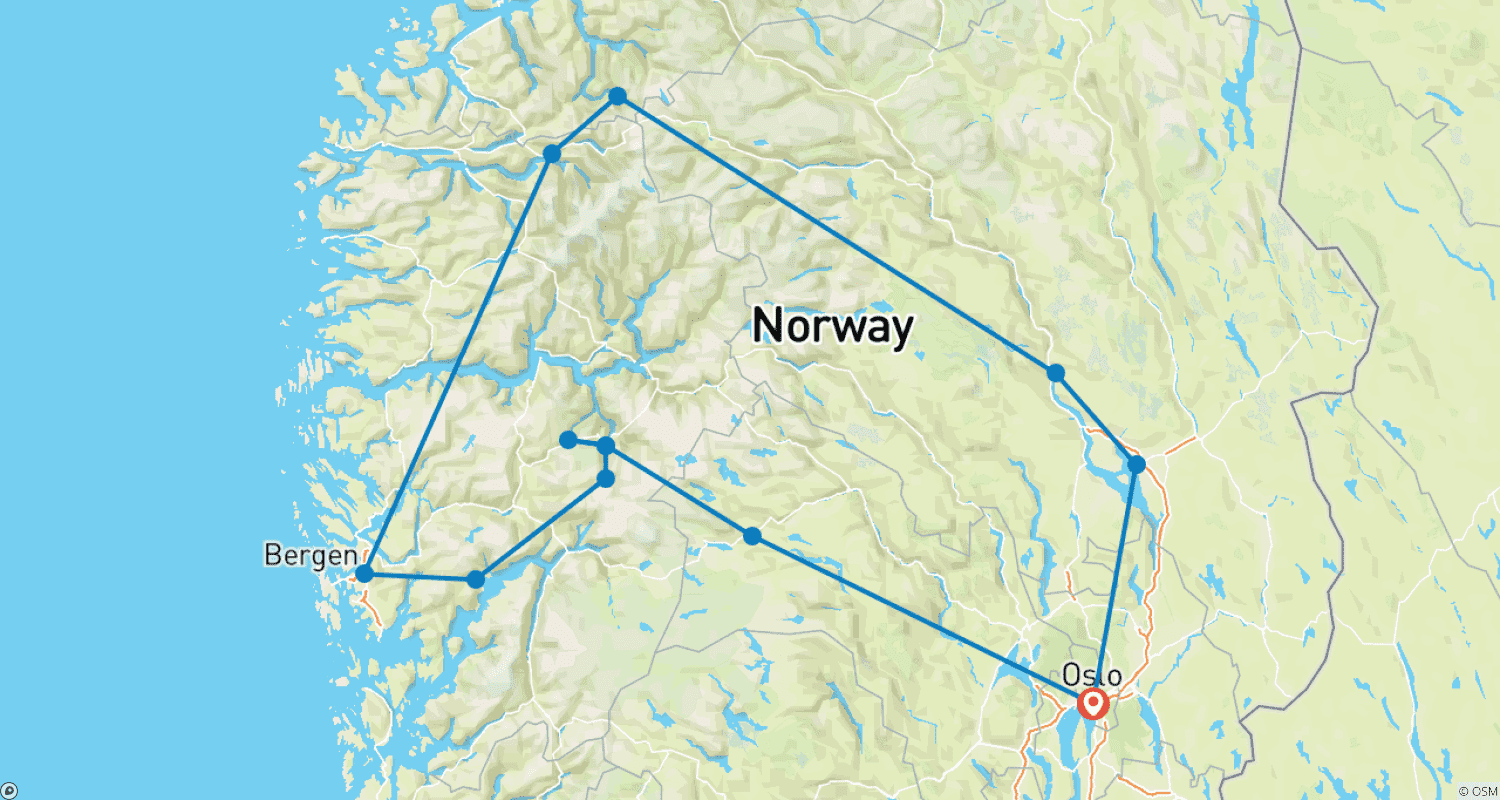 Mapa trasy: Scenic Norway Self-Drive - 14 days