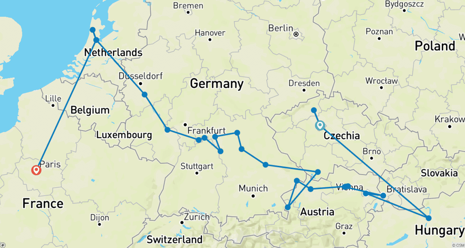 Mapa do percurso de Christmas Markets with Prague & Paris 2026