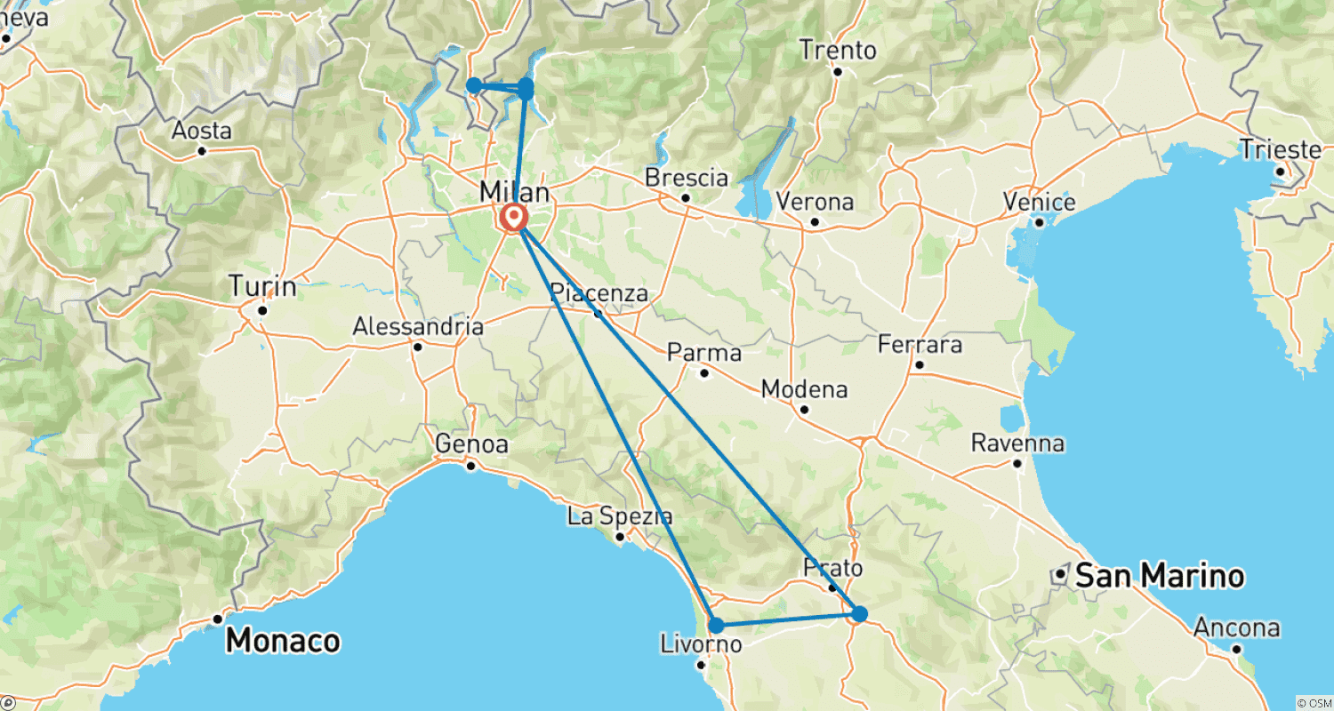 Mapa do percurso de 5 Days in Milano, Florence & Lake Como | Cruise tour