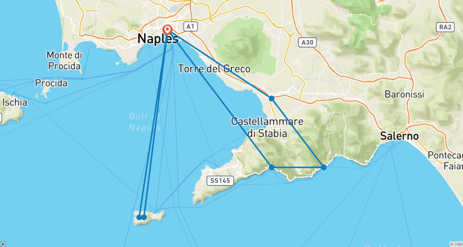 Mapa do percurso de Destaques de Capri, Pompeia, Costa Amalfitana - 5 Dias