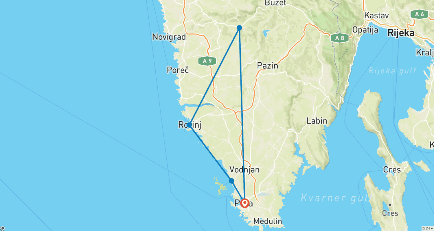 Mapa trasy: Istriana Odyseja: Luksusowa Kulinarna Ekspedycja Rowerowa Przez Kulinarny Półwysep Chorwacji