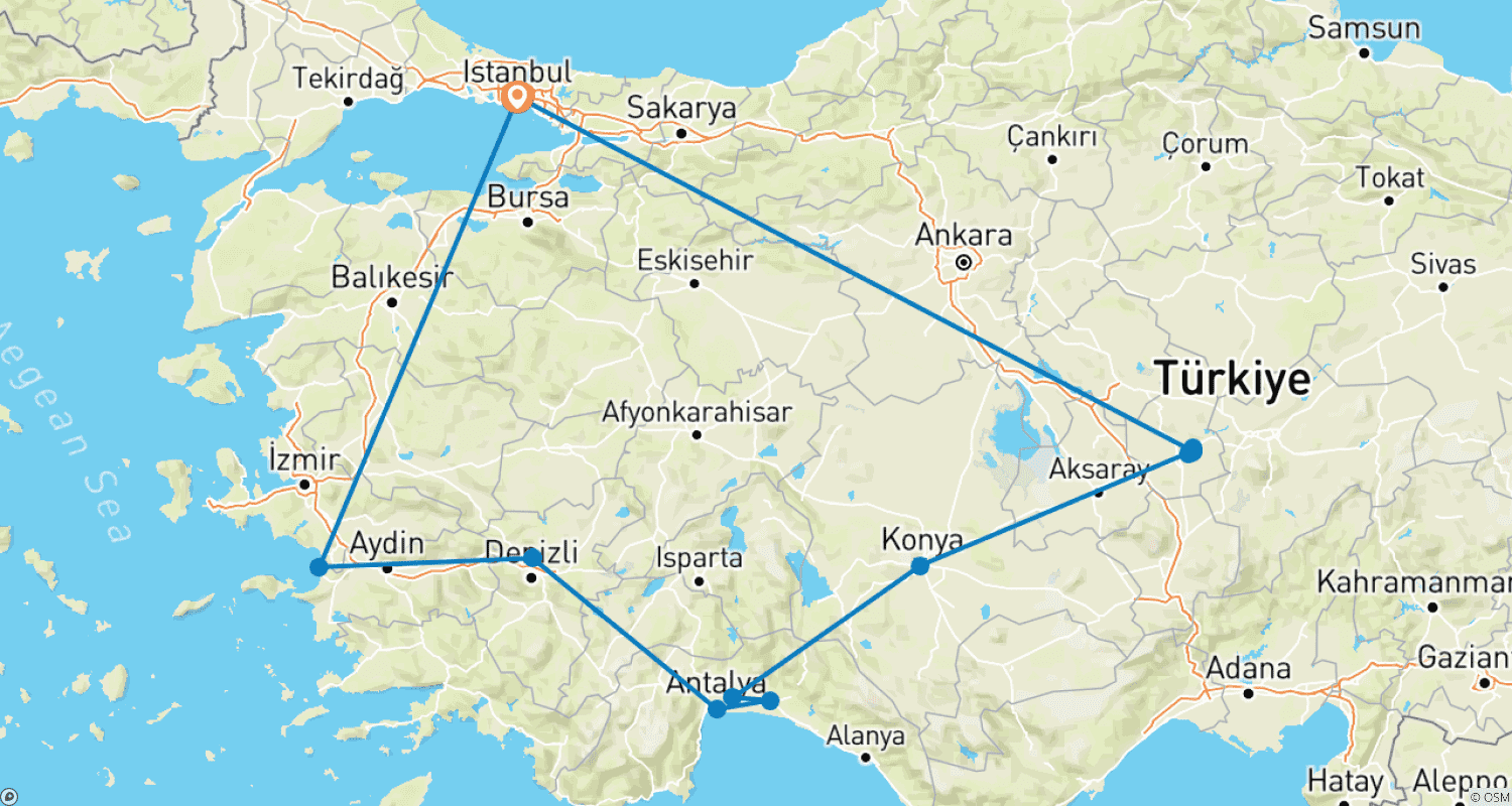 Mapa do percurso de Highlights of Turkey (5 & 4 Star Hotels)
