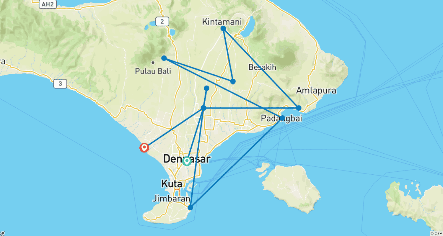 9 Days Love in Bali:Honeymoon Paradise (private guide & driver）customizableのルートマップ