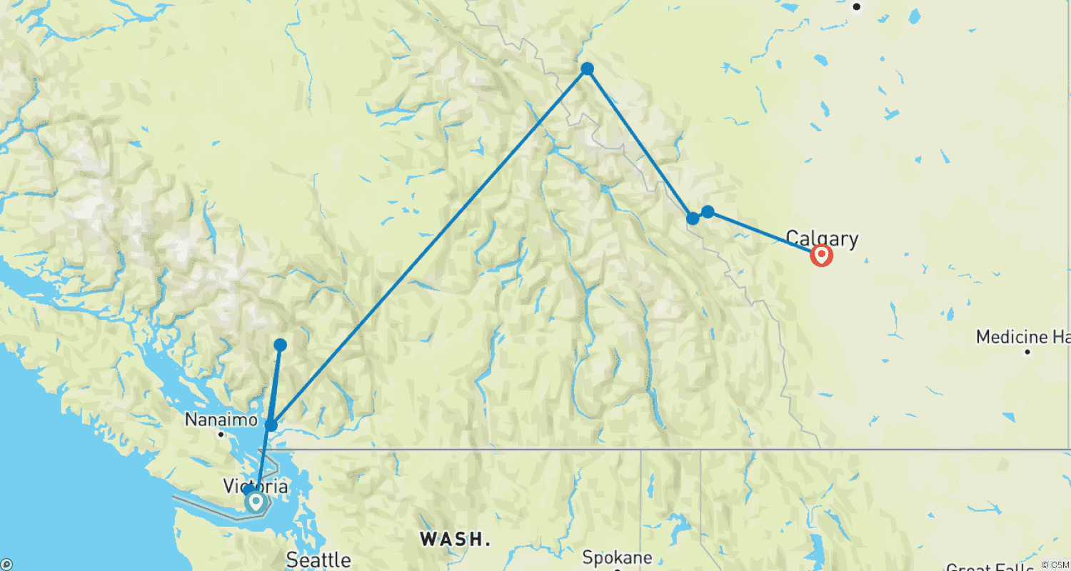 Mapa trasy: Castles and Festive Winter Wonderland Victoria → Calgary (2026)