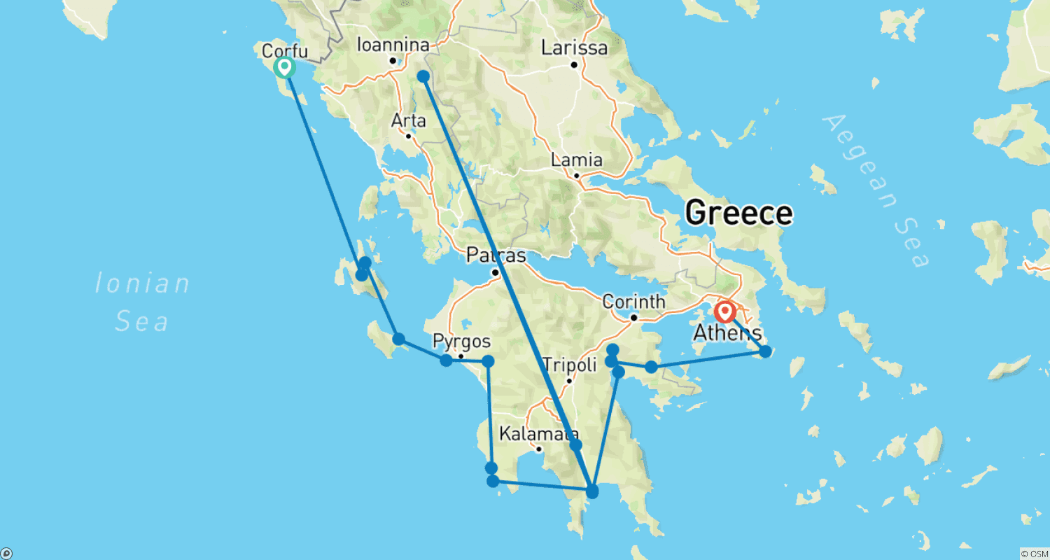 Mapa do percurso de Peloponnese Cruise 2026