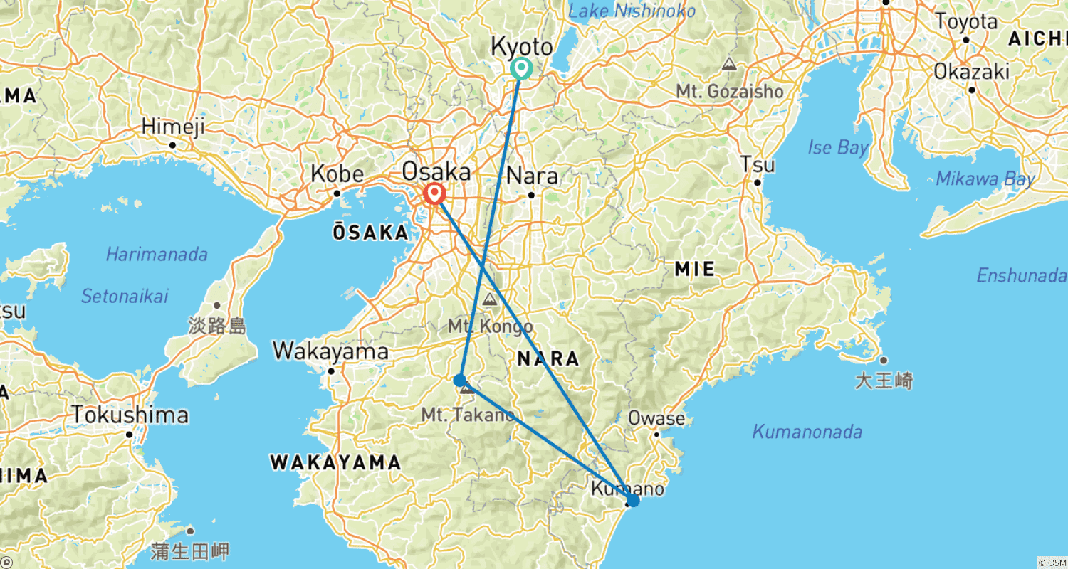 خريطة مسار اليابان: Koya-san و Kumano Kodo Trek