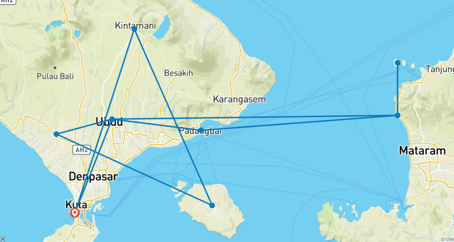 Mapa trasy: Bali do Gili Lombok: 8-dniowa podróż piękna i przygody