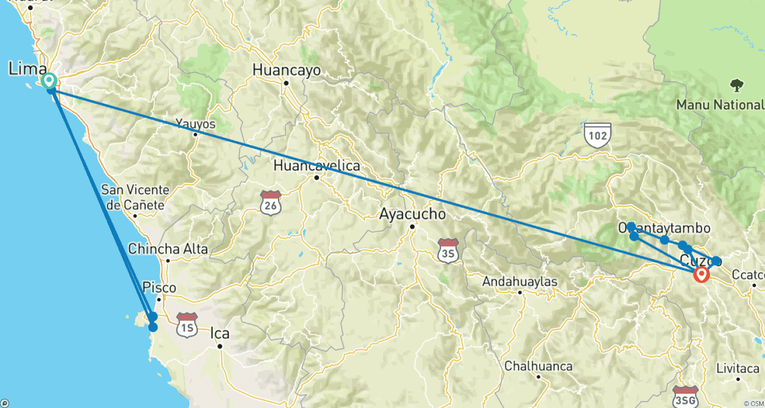خريطة مسار 7 Days Lima, Nazca & Machu Picchu