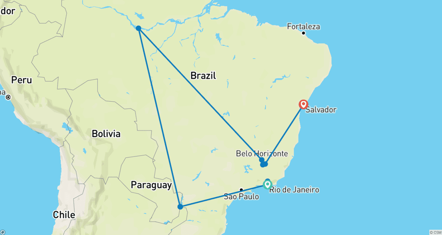 خريطة مسار Brasilien Rundreise - 17 Tage authentische Kontraste