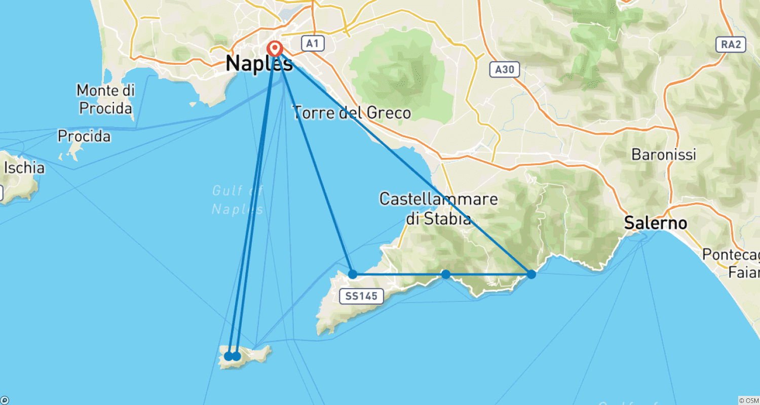 Mapa trasy: Odkryj Sorrento, Positano, Amalfi, Capri i Neapol - 5 dni