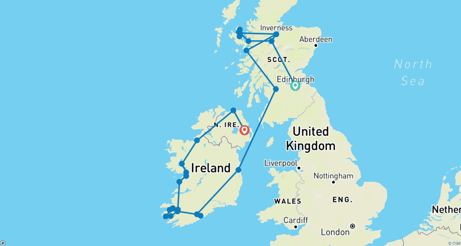 Mapa trasy: Najlepsze ze Szkocji, Irlandii i Irlandii Północnej