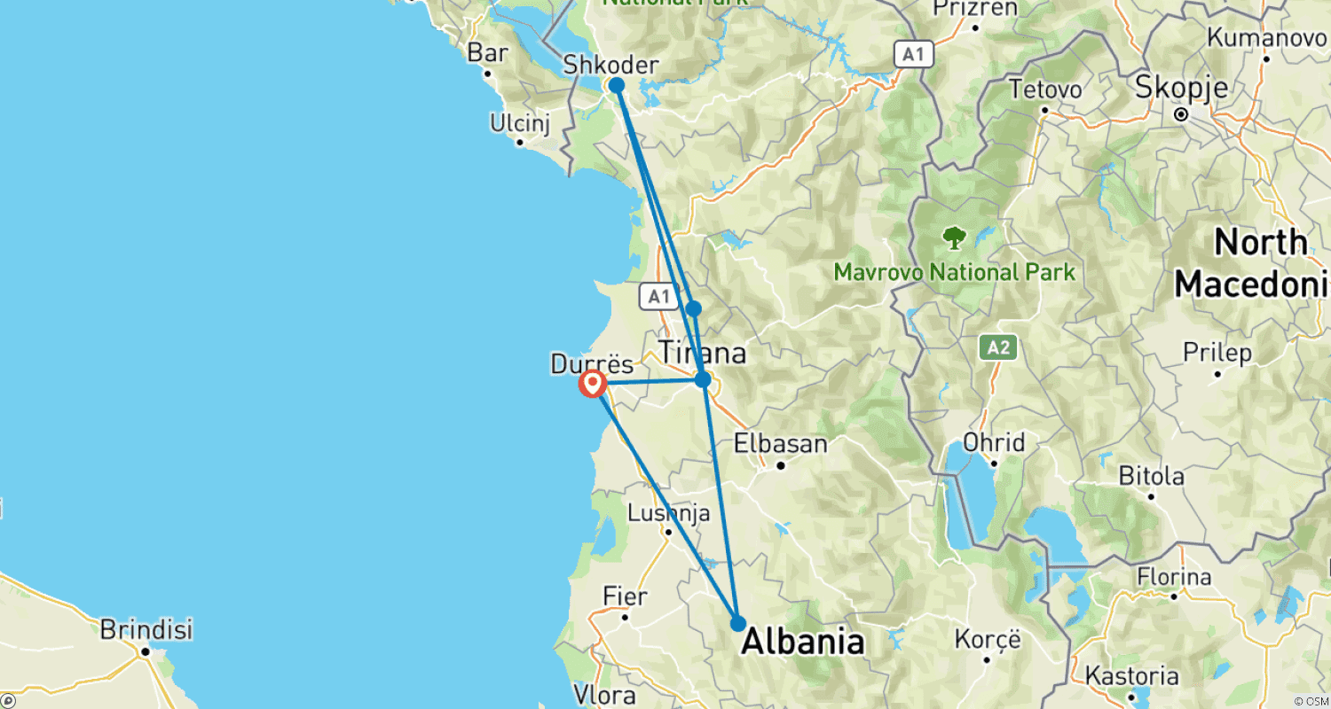 خريطة مسار 5 Days Cultural Gems & Natural Wonders – A Tirana-Based Experience