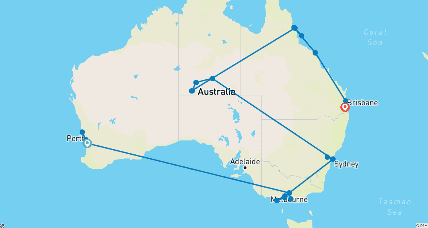 خريطة مسار Australia Round Trip - 24 Days of highlights Down Under