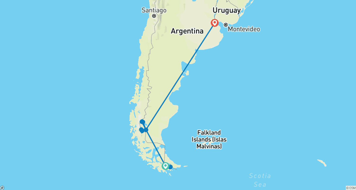 Mapa trasy: Argentina - Ushuaia, Calafate and Buenos Aires - 10 days
