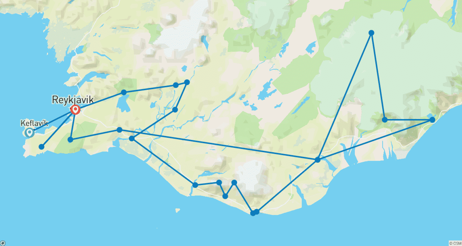 Mapa do percurso de Iceland Self Drive Express - 6 days