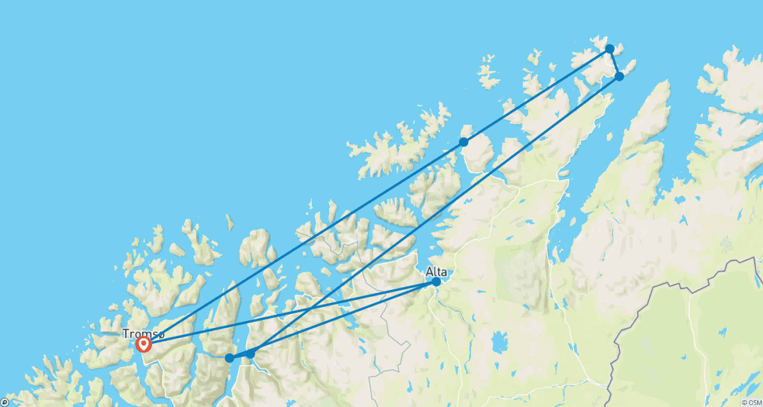 خريطة مسار Tromso to the North Cape Self Drive - 7 days