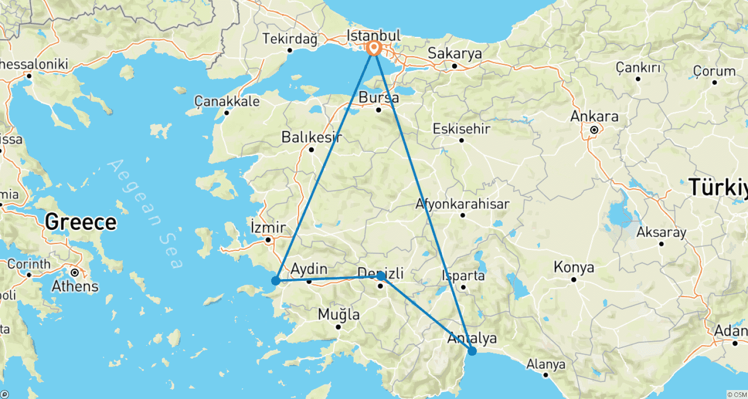 Mapa do percurso de Turkey Family  Fun Package 10 Days ; Safaris, Diving, Boat Trip & Sightseeing