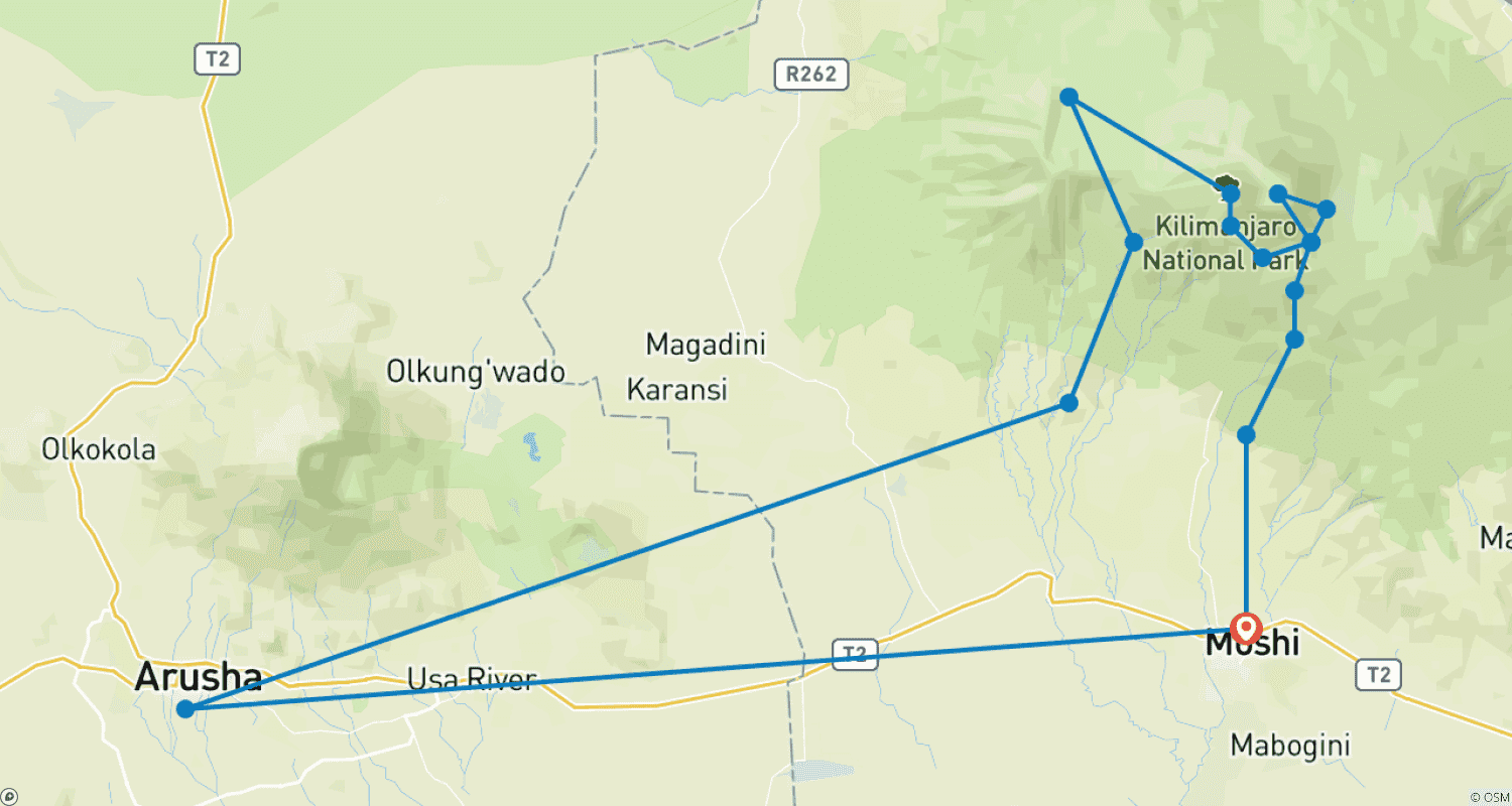 خريطة مسار Epic 6-Day Machame Route Adventure: Conquering Kilimanjaro